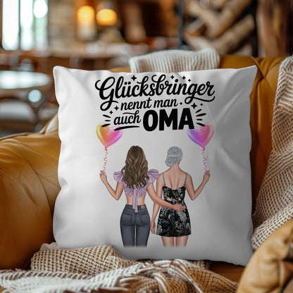 Kissen Für Die Beste Oma personalisiert mit 2 Clipart Frauen, Namen & Wunschtext