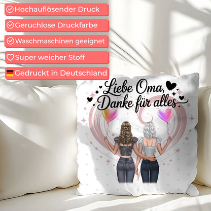 Namen Kissen für Liebe Oma Danke für alles mit 2 Clipart Frauen, Foto & Wunschtext