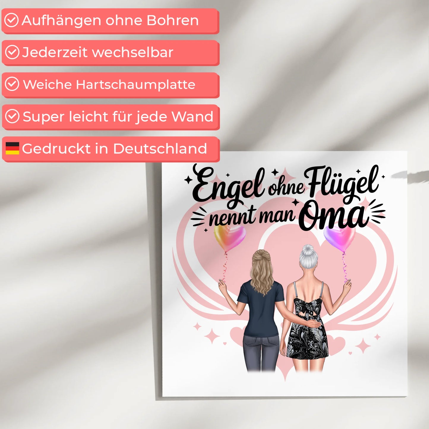 Oma Plakat Fotoboard Personalisierbar mit 2 Clipart Frauen, Namen, Hintergrundbild & Spruch