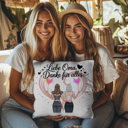 Namen Kissen für Liebe Oma Danke für alles mit 2 Clipart Frauen, Foto & Wunschtext