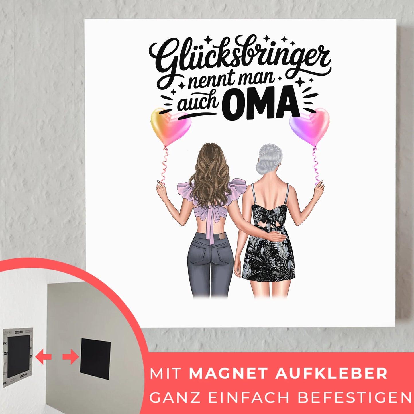 Oma Plakat Fotoboard Personalisiert mit 2 Clipart Frauen, Namen & Spruch