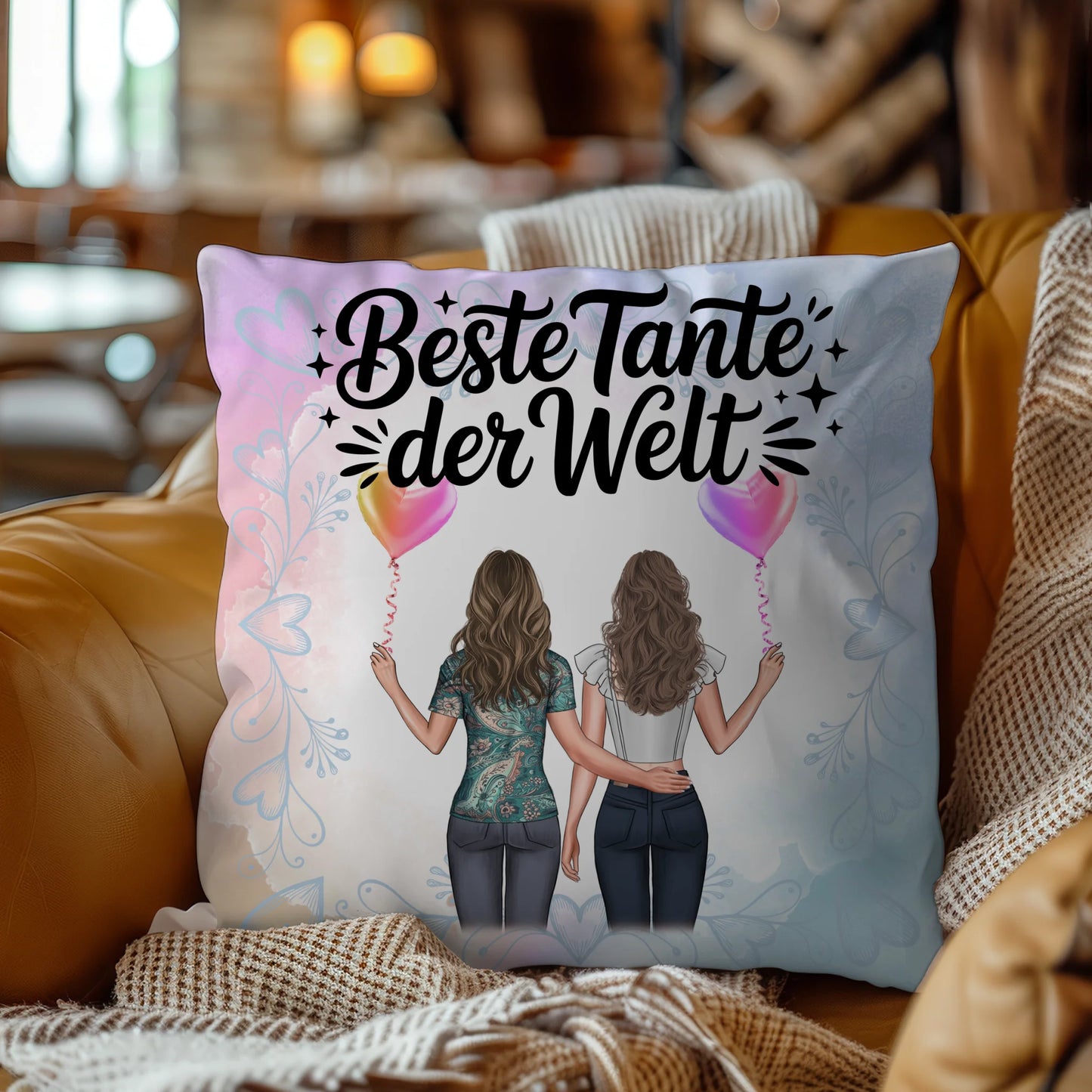 Kissen Beste Tante der Welt mit 2 Clipart & Namen