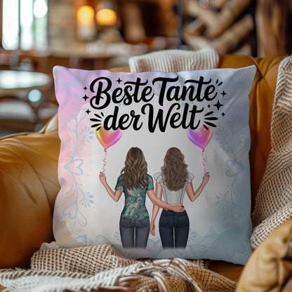 Kissen Beste Tante der Welt mit 2 Clipart & Namen