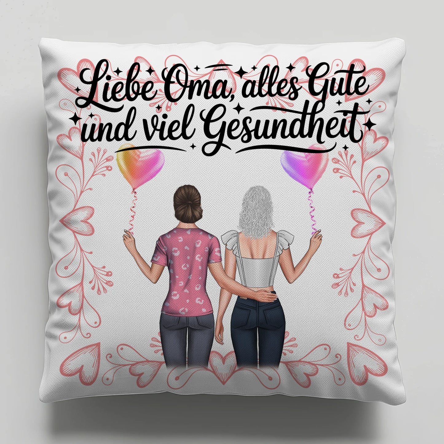 Kissen Für Die Beste Oma personalisiert mit Namen und 2 Clipart Frauen