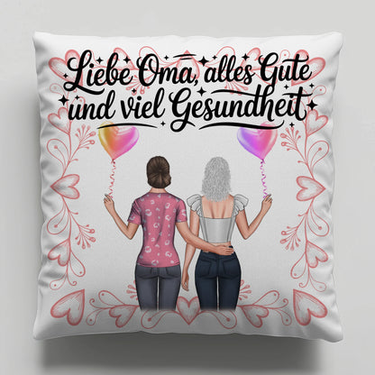 Kissen Für Die Beste Oma personalisiert mit Namen und 2 Clipart Frauen