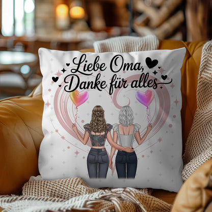Namen Kissen für Liebe Oma Danke für alles mit 2 Clipart Frauen, Foto & Wunschtext
