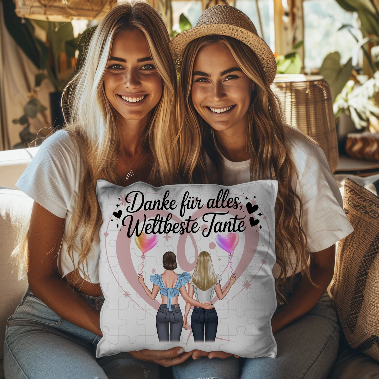 Tante Kissen personalisierbar: Beste Nichte danke für alles, 2 Clipart Frauen, Namen