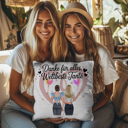 Tante Kissen personalisierbar: Beste Nichte danke für alles, 2 Clipart Frauen, Namen