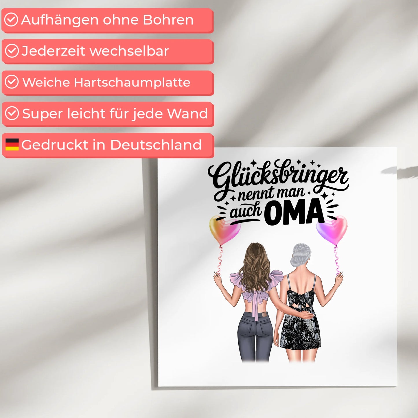 Oma Plakat Fotoboard Personalisiert mit 2 Clipart Frauen, Namen & Spruch