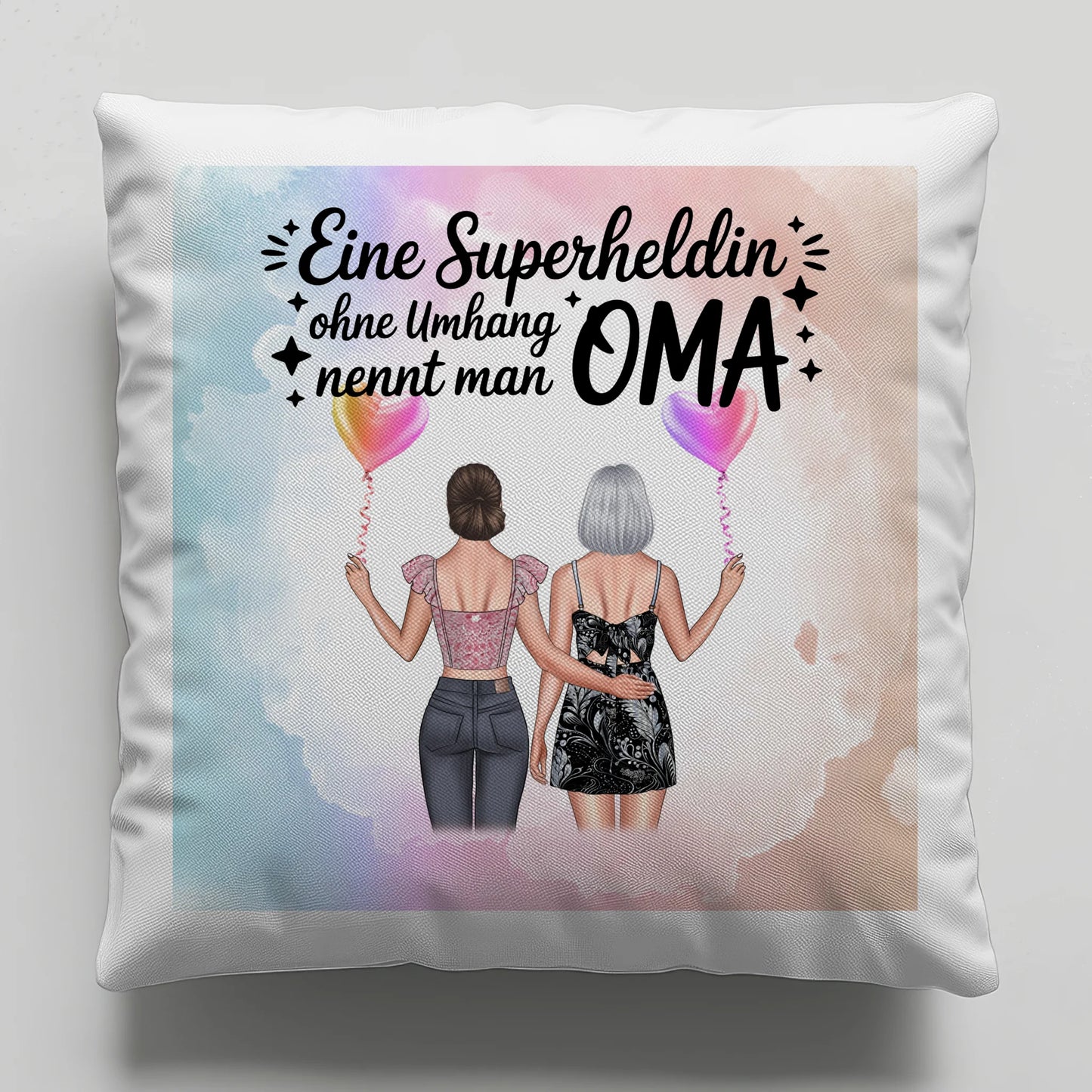 Kissen Beste Oma personalisierbar mit 2 Clipart-Frauen, Namen und eigenem Spruch