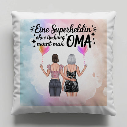 Kissen Beste Oma personalisierbar mit 2 Clipart-Frauen, Namen und eigenem Spruch