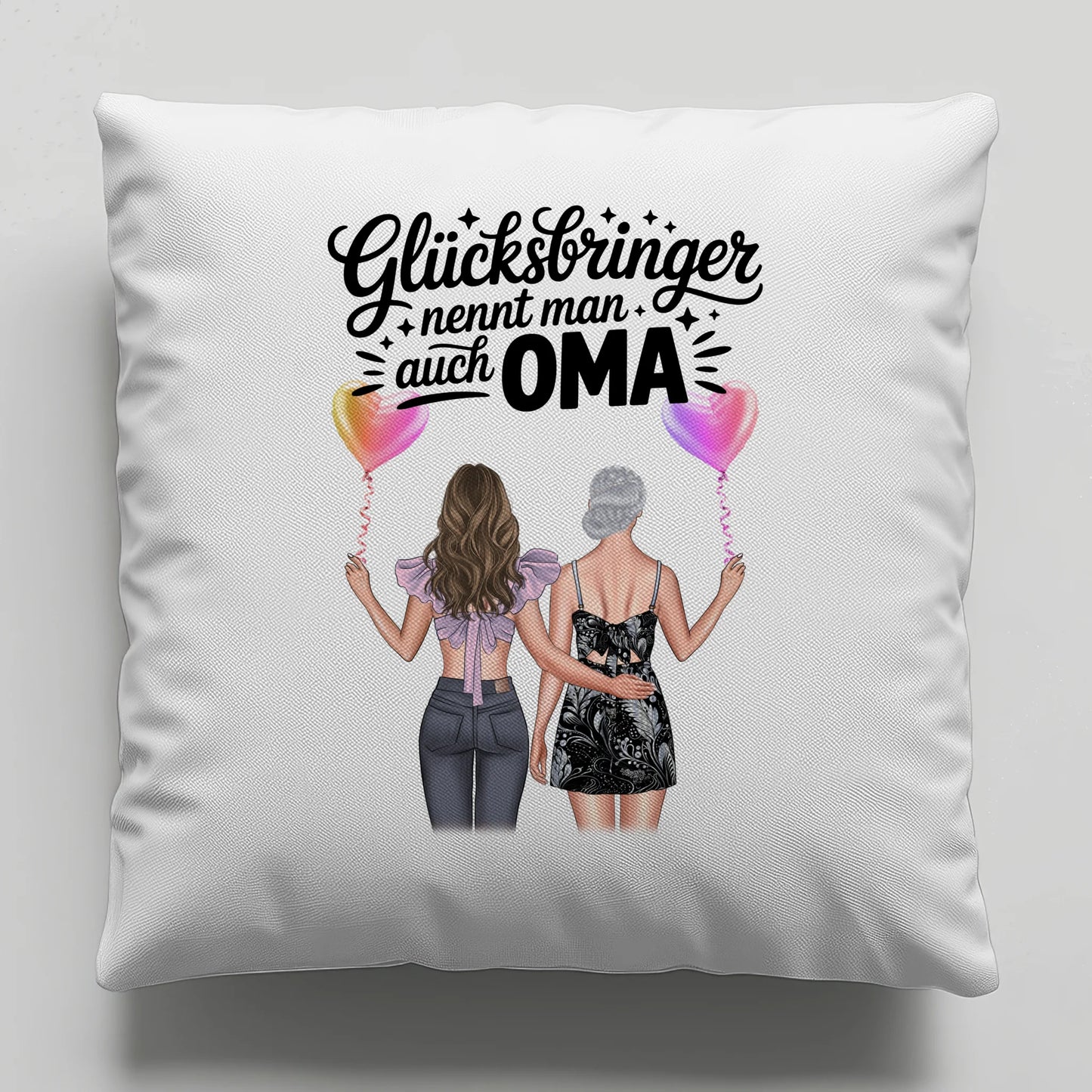 Kissen Für Die Beste Oma personalisiert mit 2 Clipart Frauen, Namen & Wunschtext