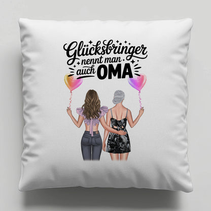 Kissen Für Die Beste Oma personalisiert mit 2 Clipart Frauen, Namen & Wunschtext