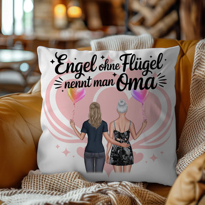 Personalisierbares Namen Kissen mit 2 Clipart Frauen, Oma Motiv und eigenem Spruch