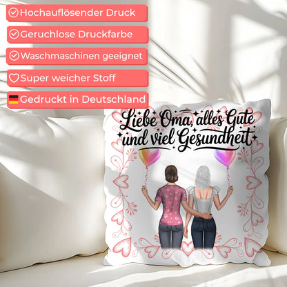 Kissen Für Die Beste Oma personalisiert mit Namen und 2 Clipart Frauen
