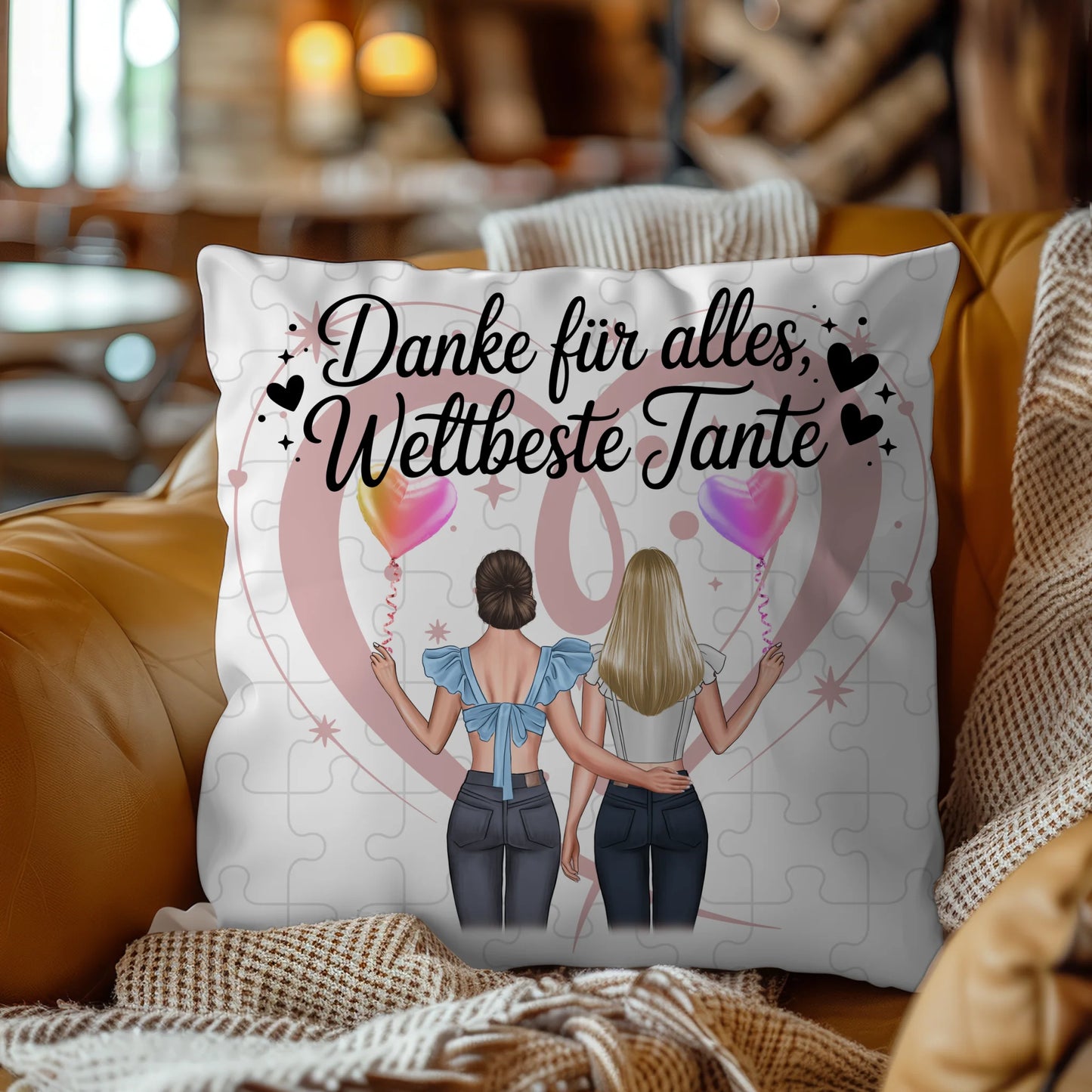 Tante Kissen personalisierbar: Beste Nichte danke für alles, 2 Clipart Frauen, Namen