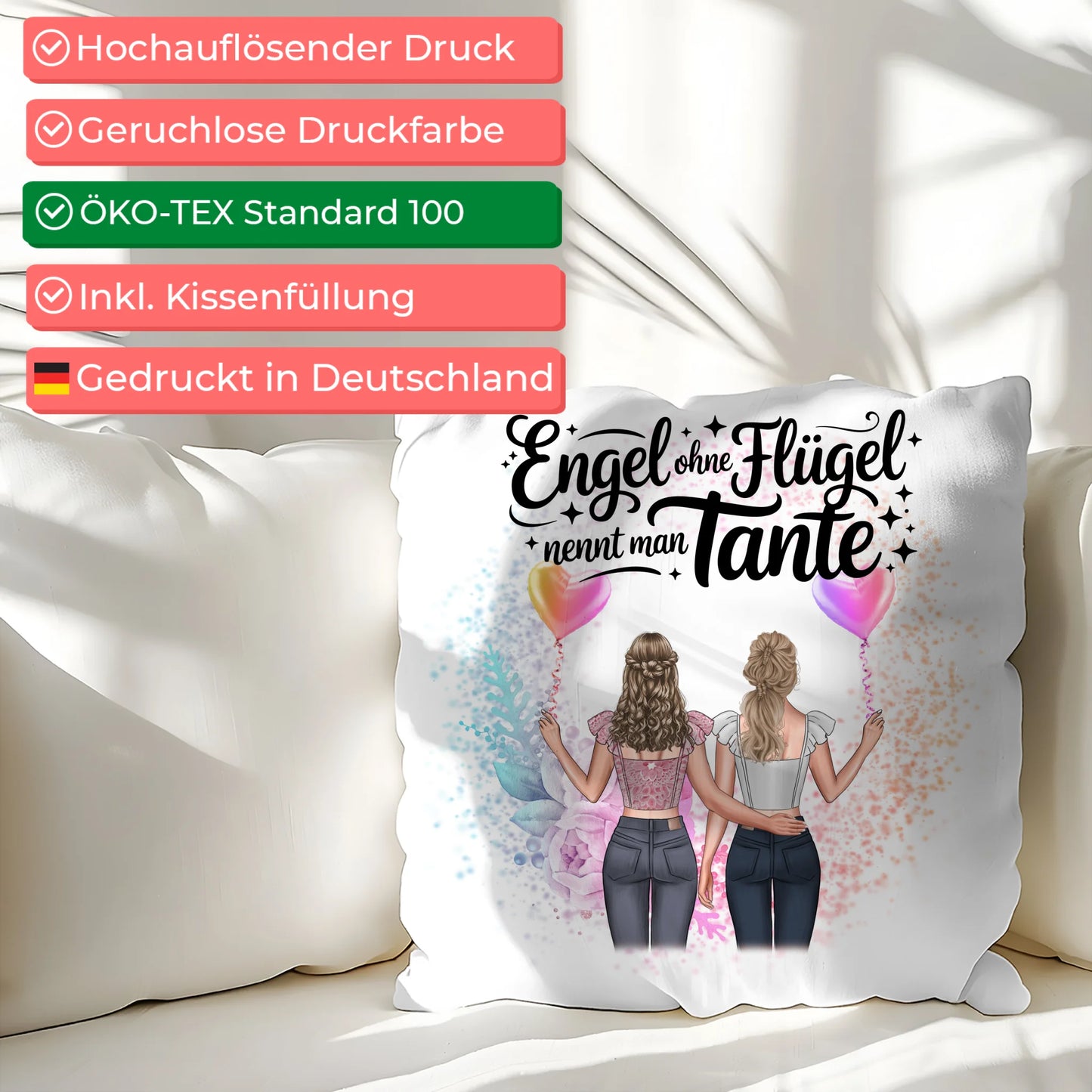 Beste Tante Der Welt Kissen personalisiert mit 2 Clipart Frauen Namen & Wunschtext
