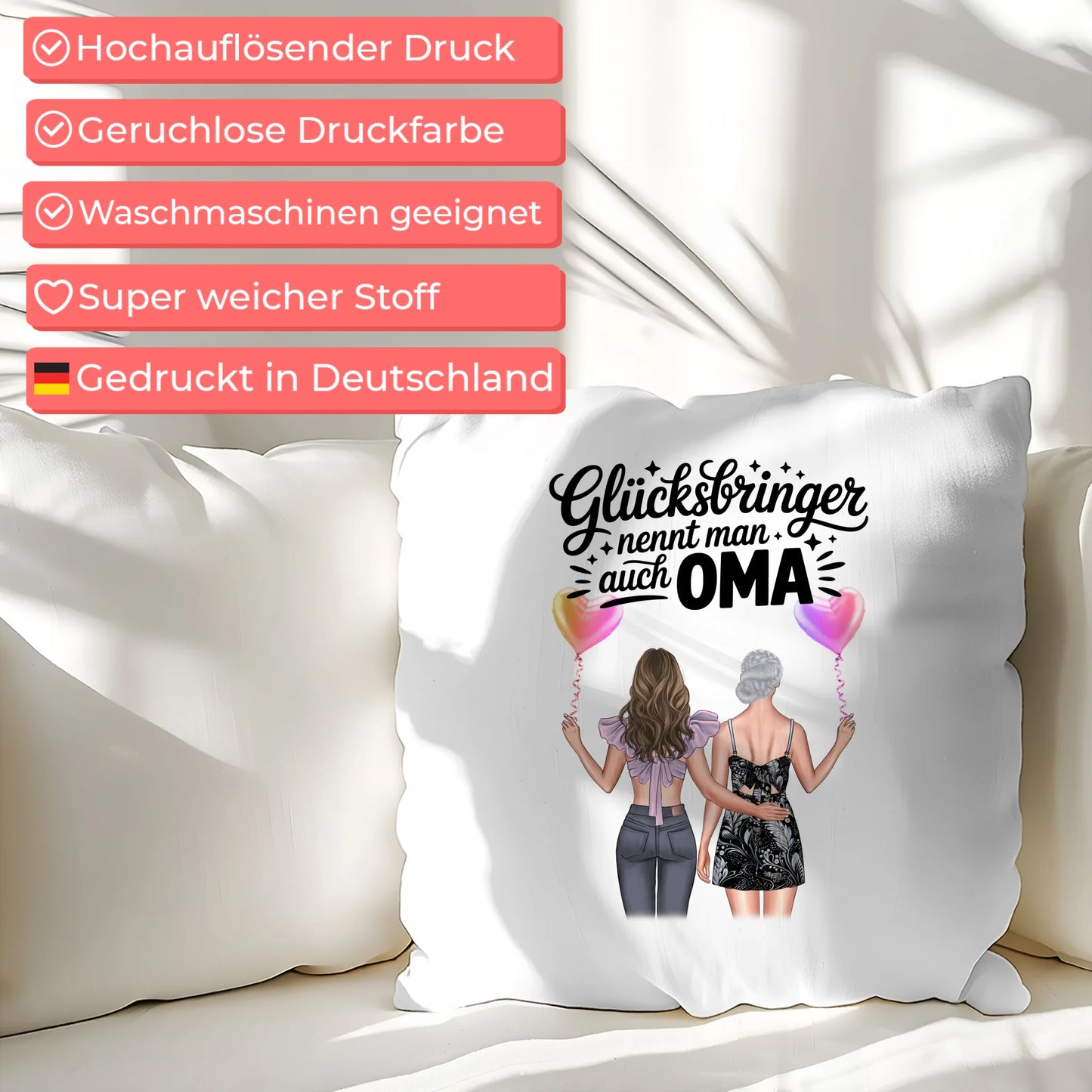 Kissen Für Die Beste Oma personalisiert mit 2 Clipart Frauen, Namen & Wunschtext