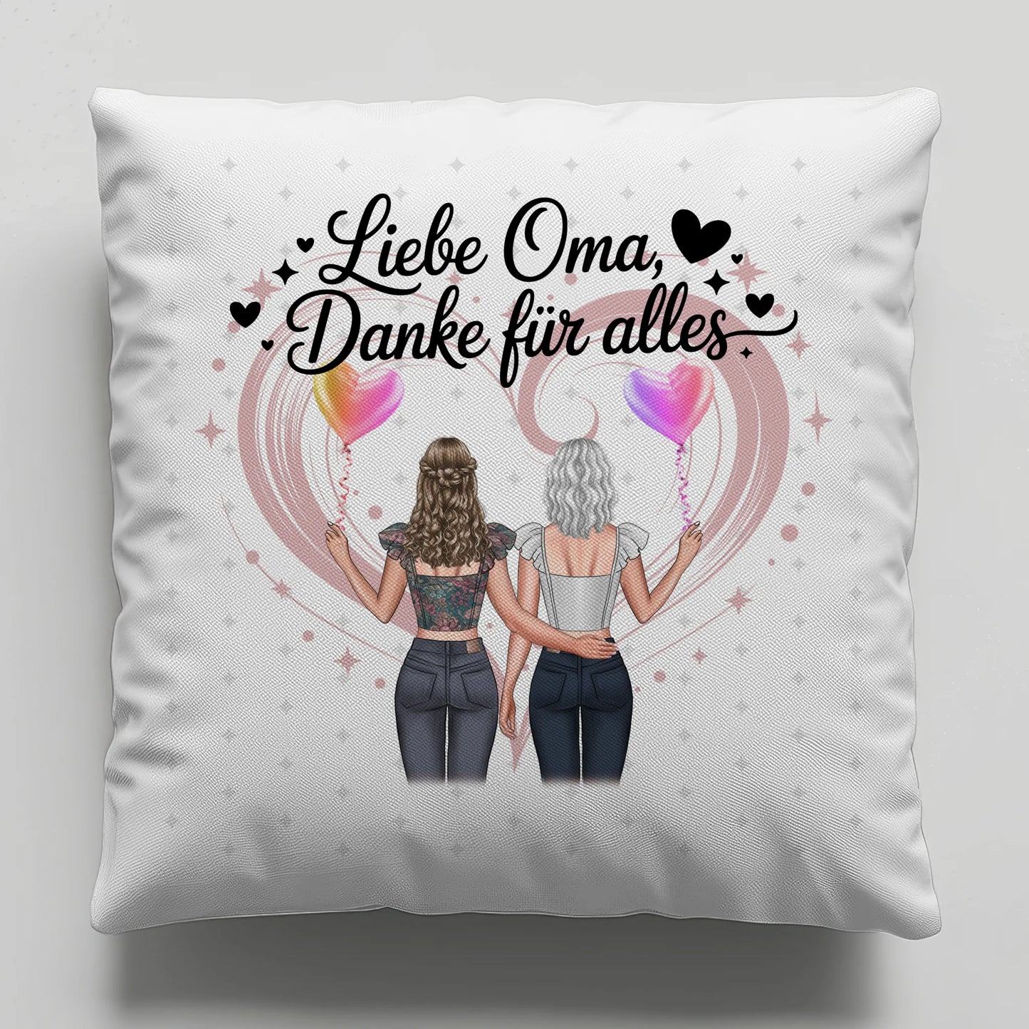 Namen Kissen für Liebe Oma Danke für alles mit 2 Clipart Frauen, Foto & Wunschtext
