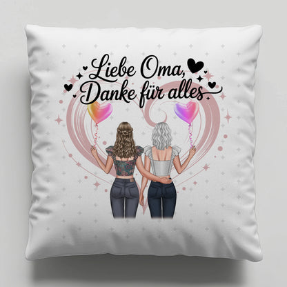 Namen Kissen für Liebe Oma Danke für alles mit 2 Clipart Frauen, Foto & Wunschtext