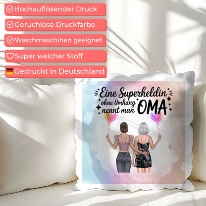 Kissen Beste Oma personalisierbar mit 2 Clipart-Frauen, Namen und eigenem Spruch