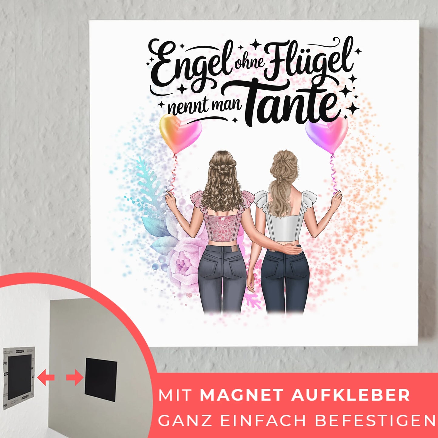 Fotoboard Magnet Wandbild personalisiert 2 Frauen, Namen & Spruch Bruder ist ein Engel