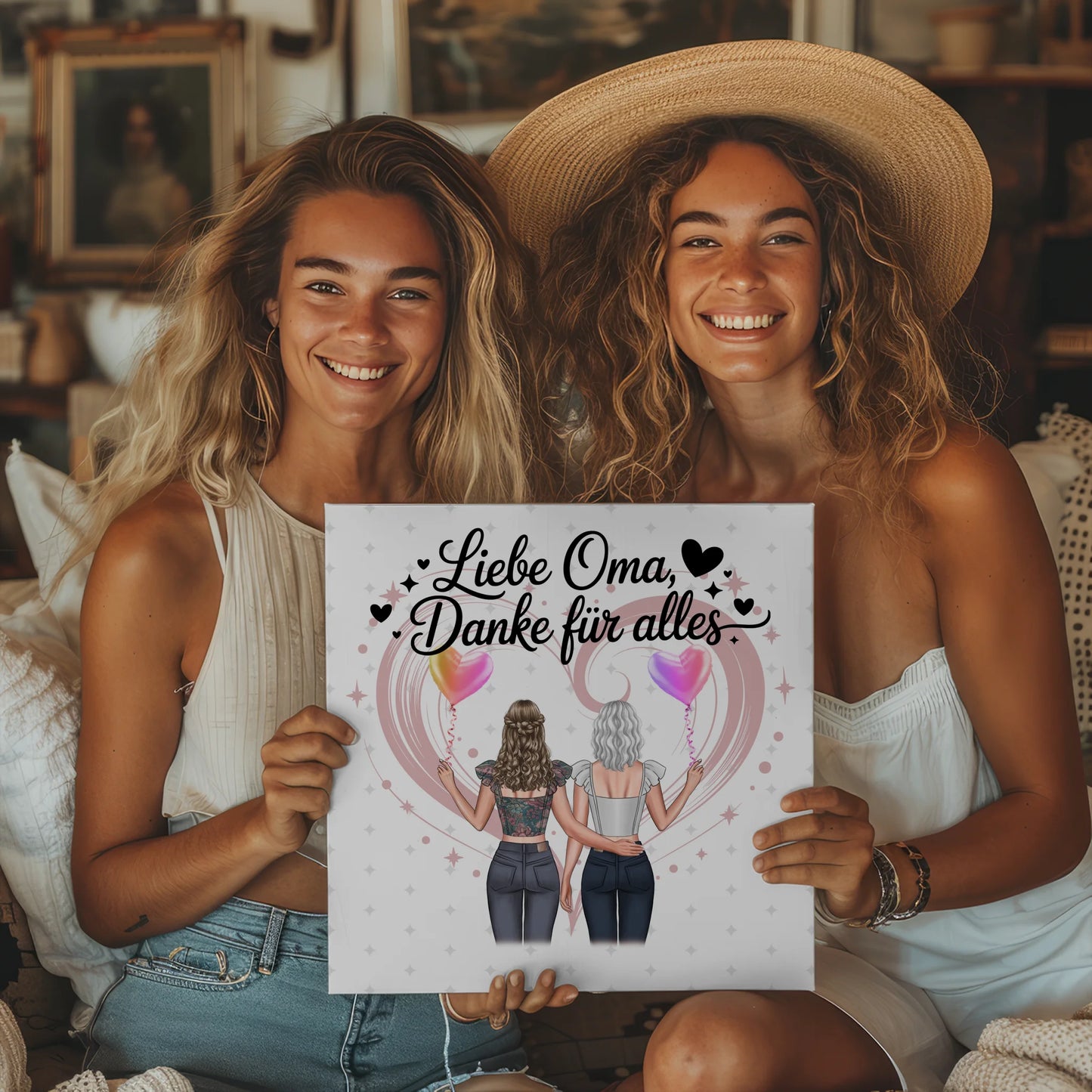 Oma Plakat Fotoboard Personalisierbar mit 2 Clipart-Frauen, Namen & Wunschtext