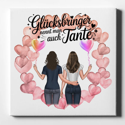 Leinwand Bild Tante personalisiert mit 2 Clipart Frauen, Namen & Spruch
