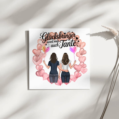 Magnetposter Fotoboard Glücksbringer Tante mit 2 Clipart Frauen Namen & Spruch