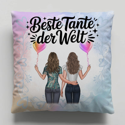 Kissen Beste Tante der Welt mit 2 Clipart & Namen