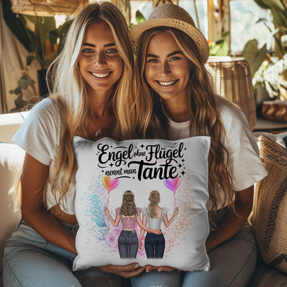 Beste Tante Der Welt Kissen personalisiert mit 2 Clipart Frauen Namen & Wunschtext