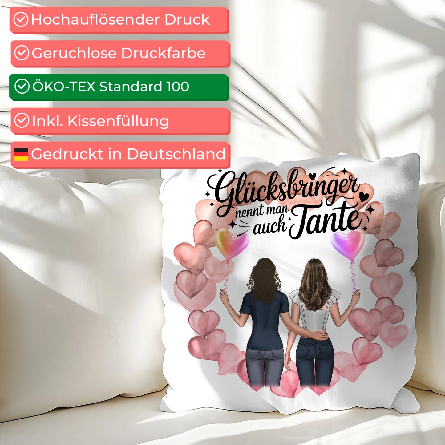 Kissen Beste Tante personalisierbar mit 2 Clipart Frauen, Namen & Wunschtext