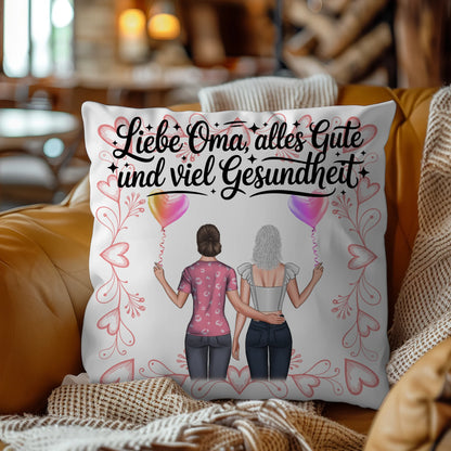 Kissen Für Die Beste Oma personalisiert mit Namen und 2 Clipart Frauen