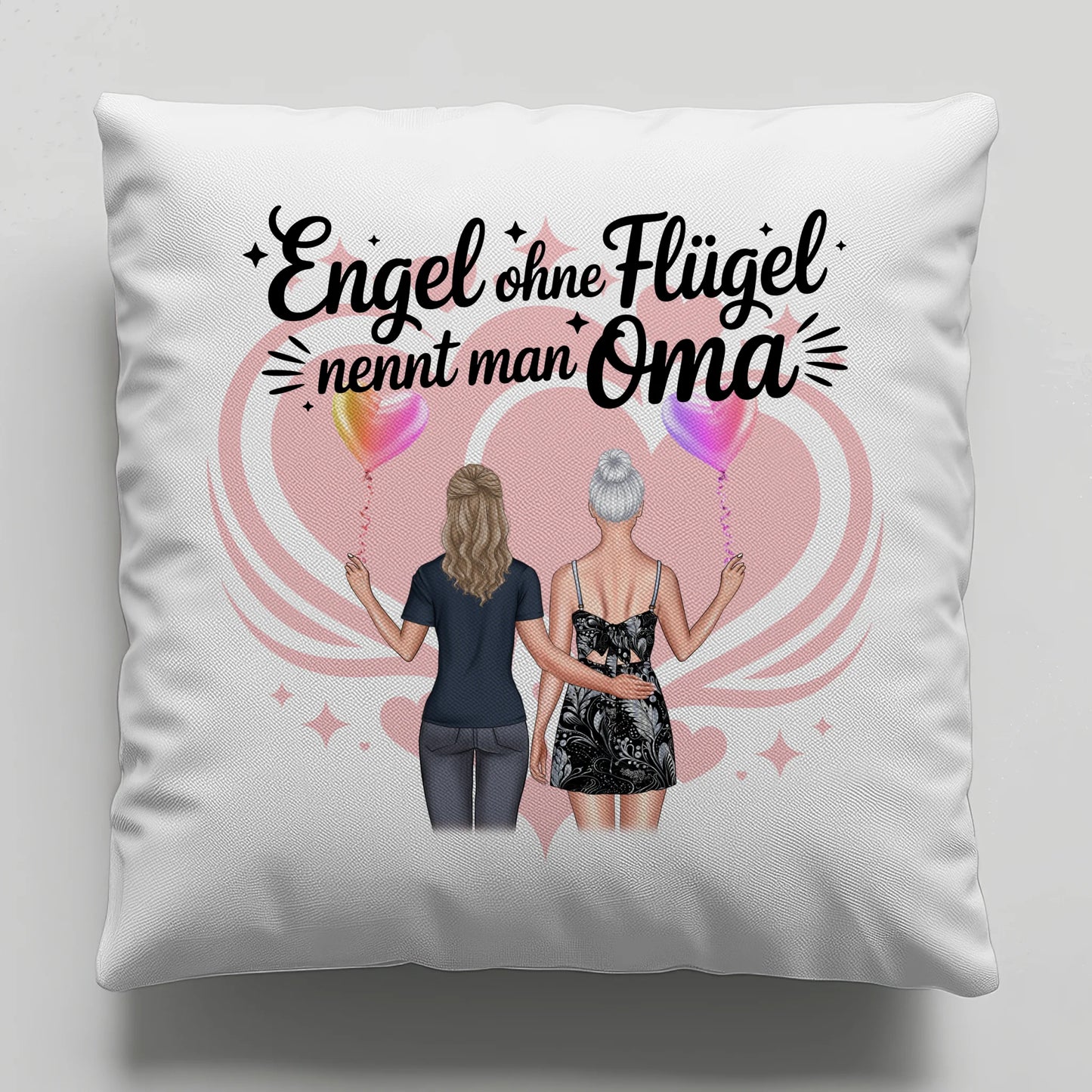 Personalisierbares Namen Kissen mit 2 Clipart Frauen, Oma Motiv und eigenem Spruch