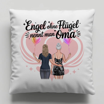 Personalisierbares Namen Kissen mit 2 Clipart Frauen, Oma Motiv und eigenem Spruch