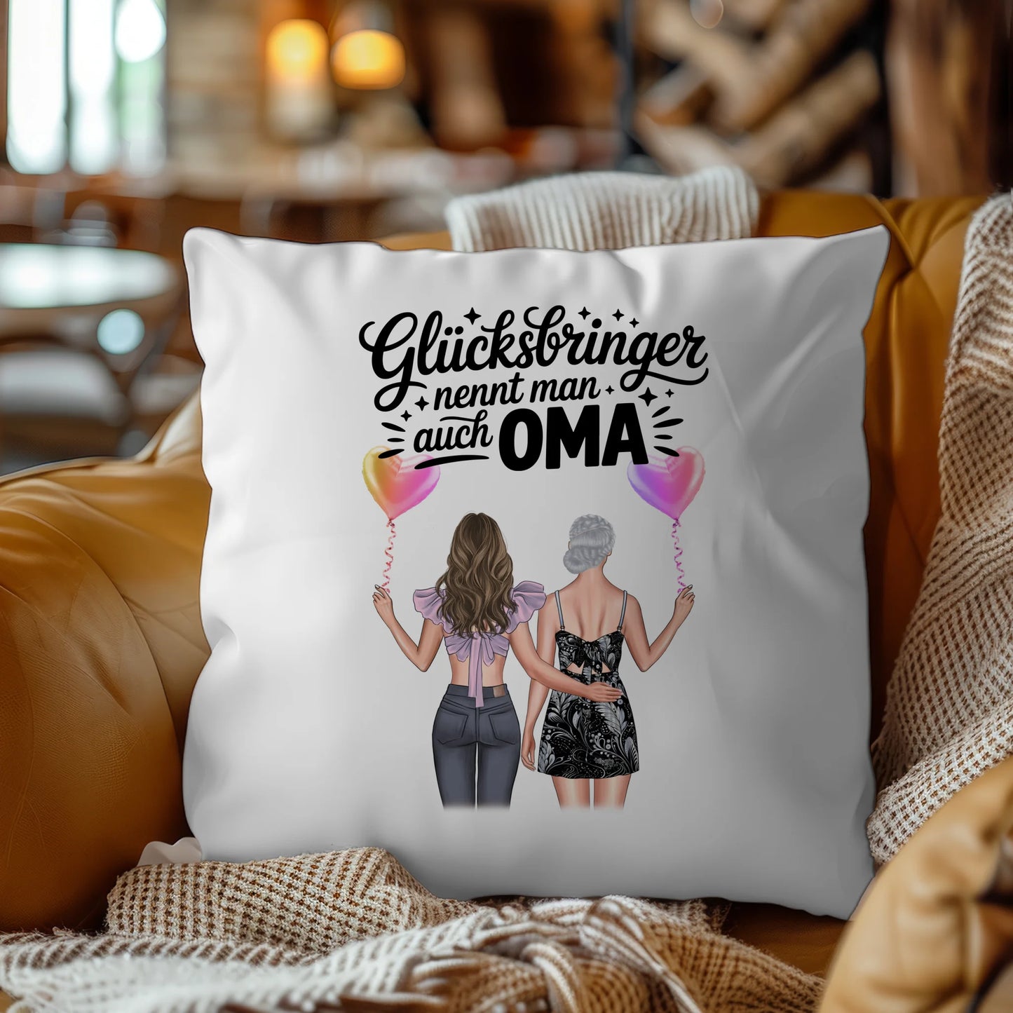 Kissen Für Die Beste Oma personalisiert mit 2 Clipart Frauen, Namen & Wunschtext