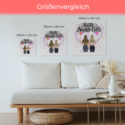 Fotoboard Magnet Wandbild Nichte personalisiert mit 2 Clipart Frauen, Namen und Wunschtext