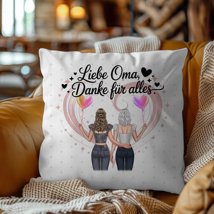 Namen Kissen für Liebe Oma Danke für alles mit 2 Clipart Frauen, Foto & Wunschtext