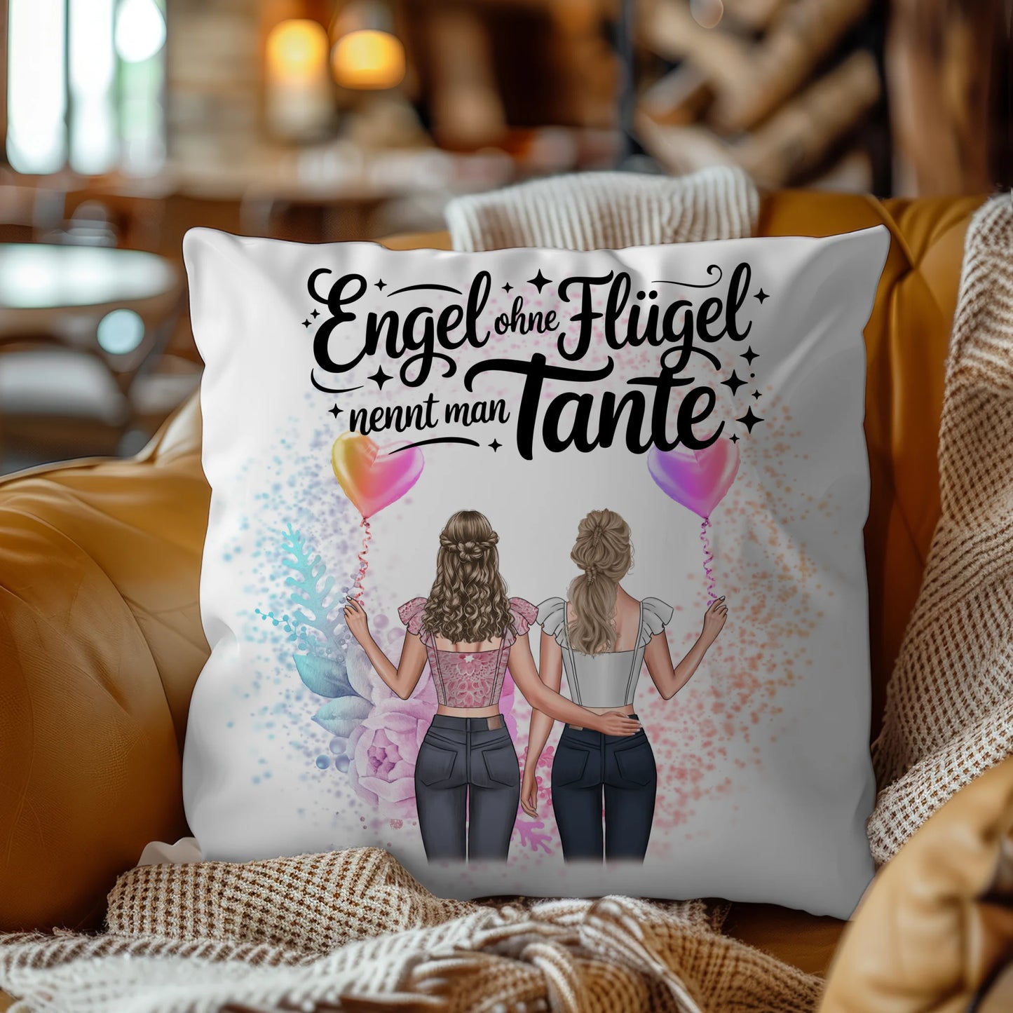 Beste Tante Der Welt Kissen personalisiert mit 2 Clipart Frauen Namen & Wunschtext