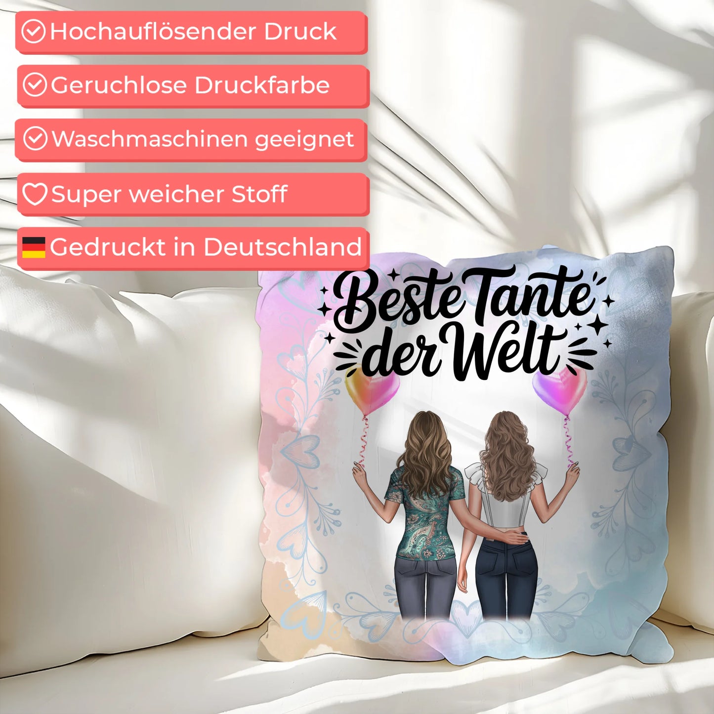 Kissen Beste Tante der Welt mit 2 Clipart & Namen