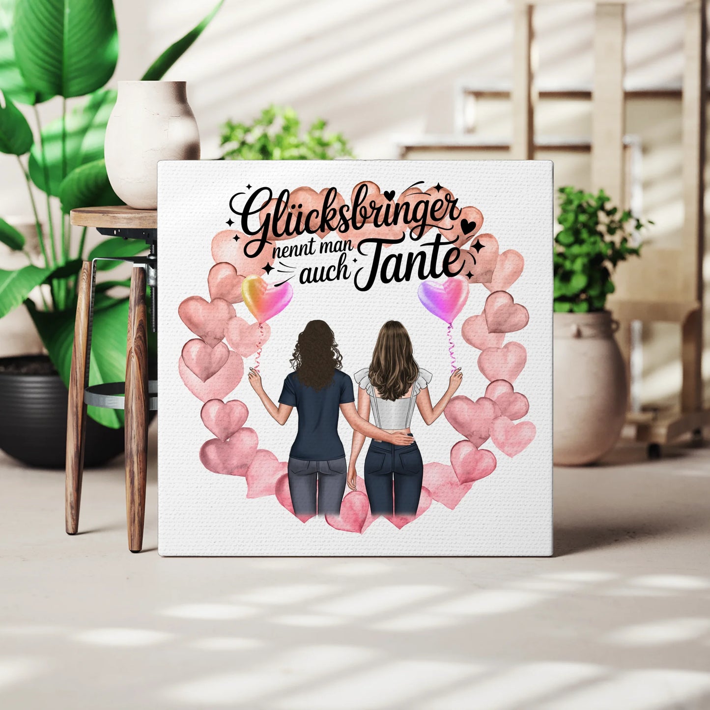Leinwand Bild Tante personalisiert mit 2 Clipart Frauen, Namen & Spruch