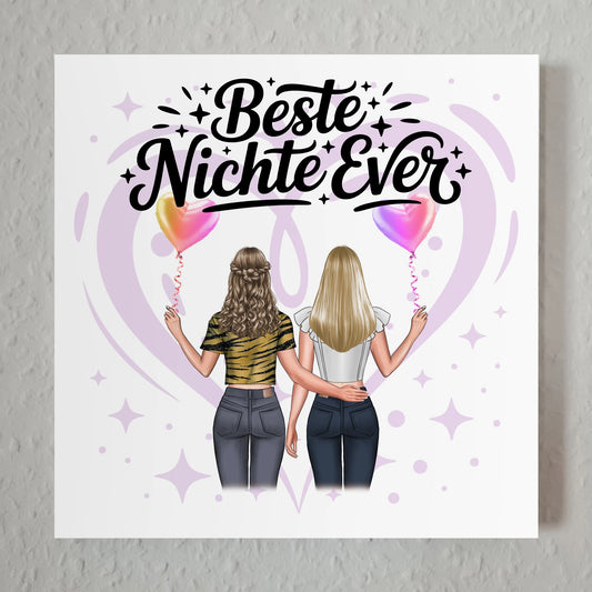 Fotoboard Magnet Wandbild Nichte personalisiert mit 2 Clipart Frauen, Namen und Wunschtext