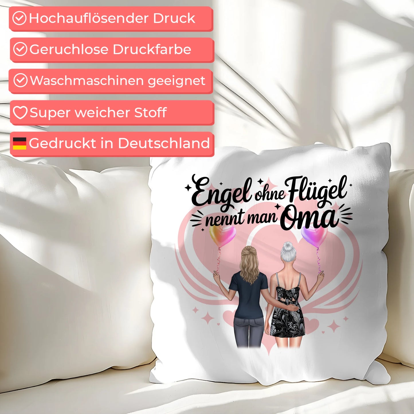 Personalisierbares Namen Kissen mit 2 Clipart Frauen, Oma Motiv und eigenem Spruch