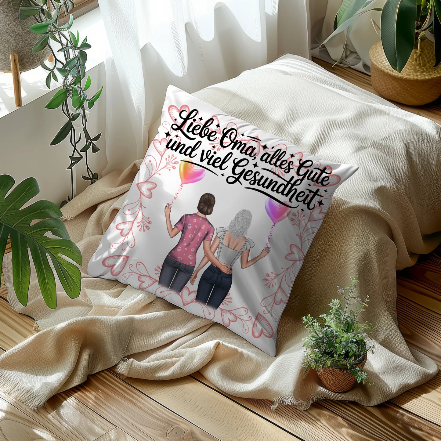 Kissen Für Die Beste Oma personalisiert mit Namen und 2 Clipart Frauen