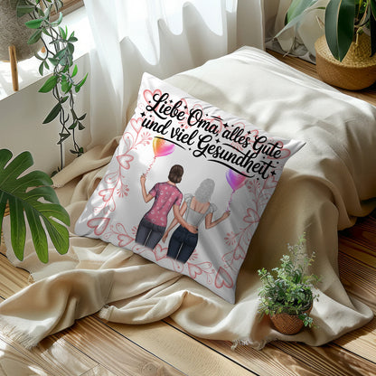 Kissen Für Die Beste Oma personalisiert mit Namen und 2 Clipart Frauen