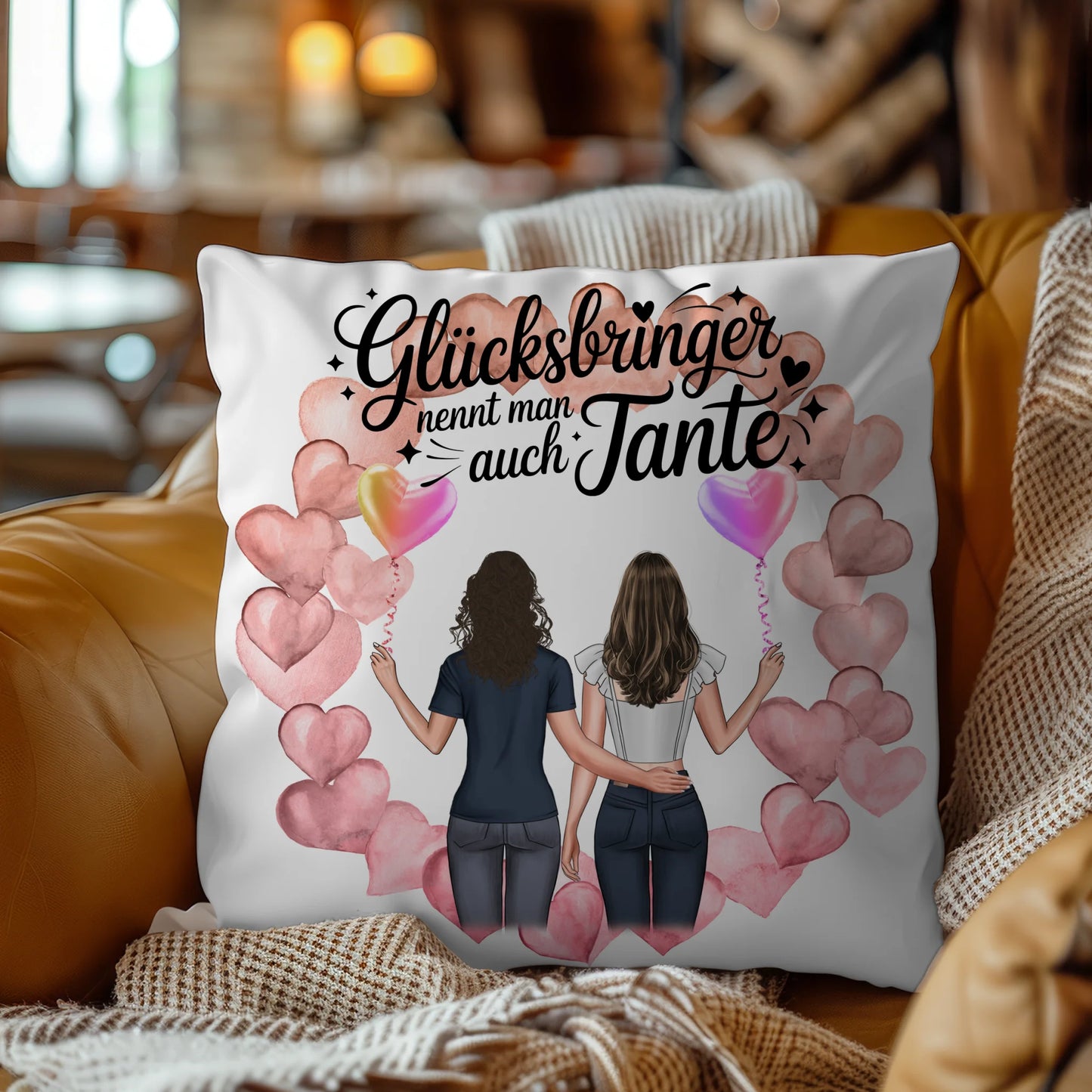 Kissen Beste Tante personalisierbar mit 2 Clipart Frauen, Namen & Wunschtext
