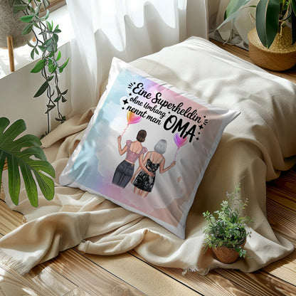 Kissen Beste Oma personalisierbar mit 2 Clipart-Frauen, Namen und eigenem Spruch