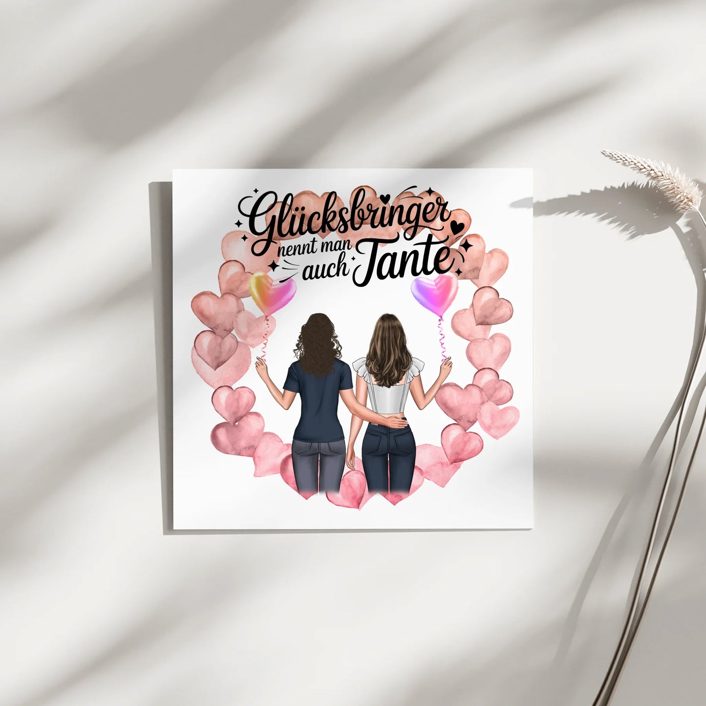 Leinwand Bild Tante personalisiert mit 2 Clipart Frauen, Namen & Spruch
