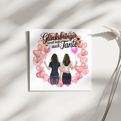Leinwand Bild Tante personalisiert mit 2 Clipart Frauen, Namen & Spruch