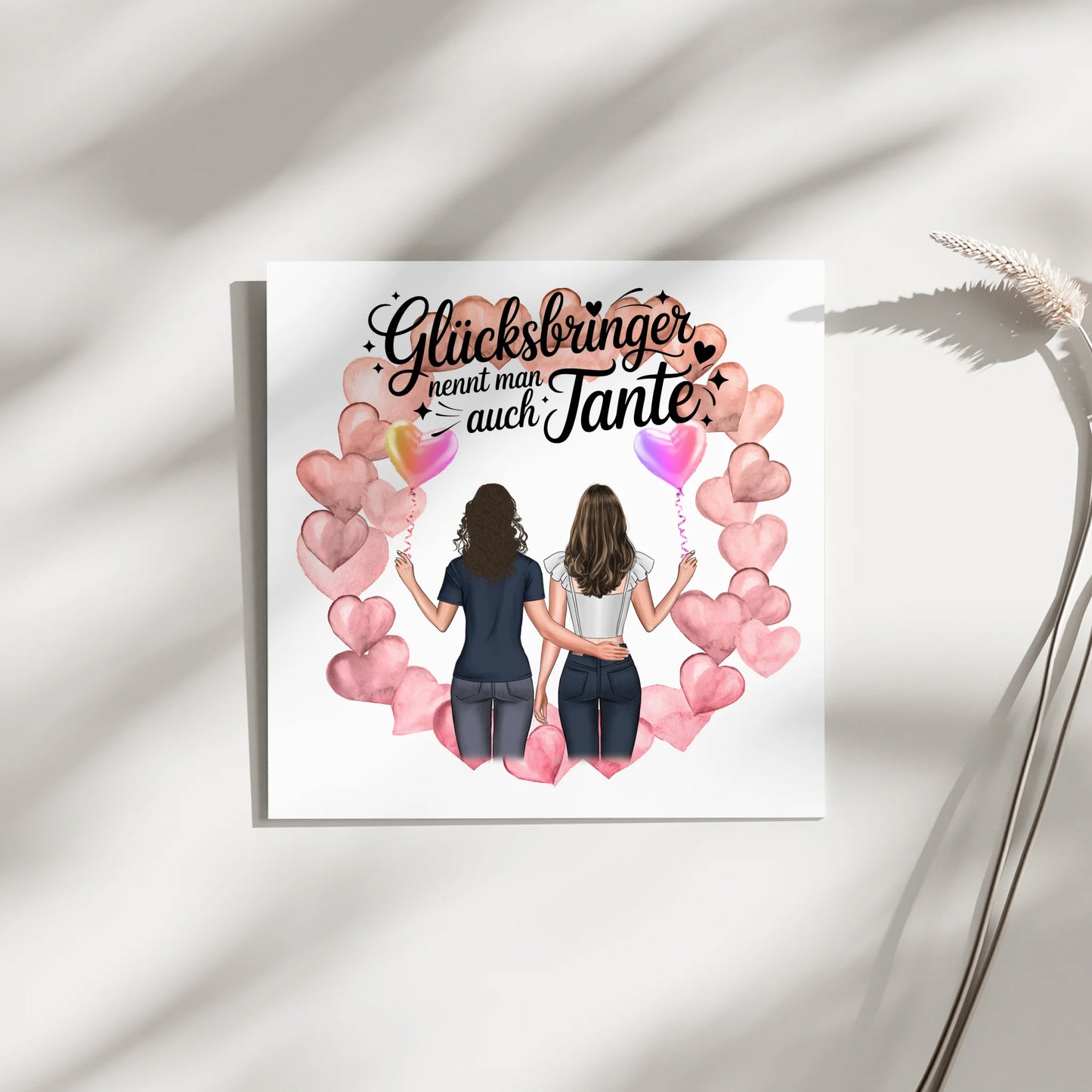 Magnetposter Fotoboard Glücksbringer Tante mit 2 Clipart Frauen Namen & Spruch